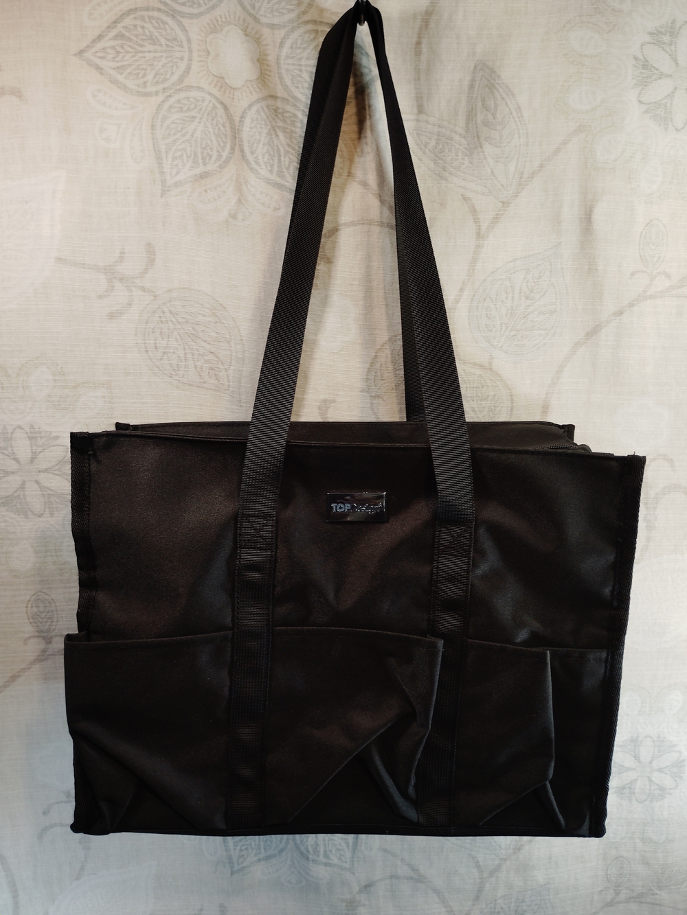 TopDesign Black Nylon Shoulder Tote Bag with Multiple Pockets